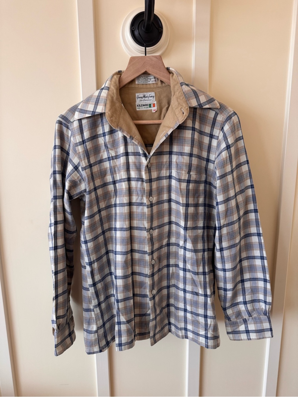 Vintage 70s KILDARE Plaid Flannel Shirt Mens M Made in Ireland Young Mans Fancy